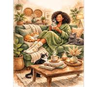Kit de pintura por números para el hogar acogedor con gatos, pintura de dibujo sobre lienzo de 17.7 x 21.65 pulgadas sin marco, lienzo, pintura al óleo, pintura de números para principiantes y adultos