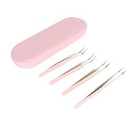 Kit de Pinzas para Pestañas, Alta Dureza, 4 Piezas, Pinzas Ergonómicas para Extensión de Pestañas, Mordida Estrecha con Caja de Embalaje de Acero Inoxidable para Dormitorio de