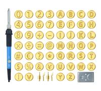 Kit De Pirograbado Para Letras En Madera,Estuche de Pirógrafo con Sellos Alfabéticos - Plantilla Alfabética y Numérica, Lápiz Térmico Regulable para Grabado y Repujado en Artesanías