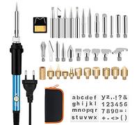 Kit de pirograbado sobre madera, hierro de soldadura, 37 unidades, 60 W, recreación, para adultos, grabador, para troncos de madera, corcho, cuero, grabado, talla de madera, temperatura brillante