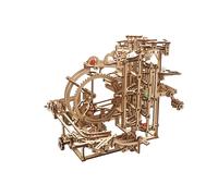 Kit de pista de canicas de madera UGEARS - Rompecabezas 3D de pista de canicas de madera con elevador escalonado de 3 pasos y 10 canicas - Rompec