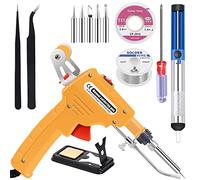 Kit de pistola de soldadura electrónica de 60 W con 5 puntas, bomba desoldadora, pinzas, cables de soldadura, soporte y destornillador Phillips para electrónica, reparación (amarillo)