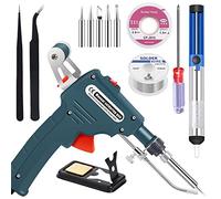 Kit de pistola de soldadura electrónica de 60 W con 5 puntas, bomba desoldadora, pinzas, cables de soldadura, soporte y destornillador Phillips para electrónica, reparación (Verde)