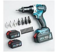 Kit De Pistola For Remachar Tuercas Inalámbrica 26V,remachadora Eléctrica Sin Escobillas Con Función De Memoria Y 2 Velocidades,remachadora Automática De Tuercas,2 Baterías, Cargador,estuche
