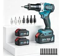 Kit De Pistola For Remachar Tuercas Inalámbrica 26V, Remachadora Eléctrica Sin Escobillas,control De 2 Velocidades Y 2 Baterías De 5200 MAh,con 7 Boquillas (M3-M12),cargador Rápido Y Estuche