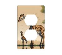 Kit de placa de pared de doble cara con jirafa madre e hijo, cubierta de toma de corriente, tamaño estándar: 11,4 x 7,9 cm