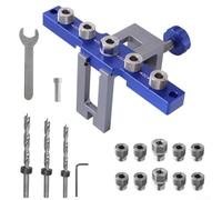 Kit de plantilla de tacos de 5 agujeros para carpintería de precisión, herramienta guía de taladro de aluminio con tamaños de agujero de bolsillo ajustables de 6 mm/8 mm/10 mm, compatible con métricas
