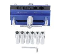 Kit de plantilla de tinte de auto centrado con 6 bujes de bujes guía de perforación de carpintería establecida para agujeros rectos en madera de aleación de aluminio azul