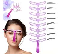 Kit de plantillas de cejas de 8 estilos, plantilla de cejas reutilizable con mango y correa para dar forma fácilmente, incluye colores para principiantes, juego de herramientas de maquillaje (morado)