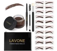 Kit de plantillas para cejas LAVONE, tr o de plantillas para cejas con l piz de cejas resistente al agua, pomada, 20 plantillas, pincel de cejas