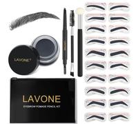Kit de plantillas para cejas LAVONE: Tr o de plantillas para cejas con l piz impermeable, pomada para cejas, 20 plantillas, pincel doble y aplica