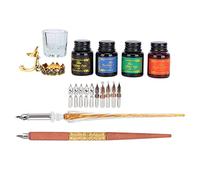 Kit de Pluma de Inmersión de Vidrio de Calidad, Herramienta de Escritura Suave con 5 Colores de Tinta, Adecuada para Práctica de Caligrafía Gótica, 24x13,5x4,3 Cm (SP249045 Color fuego