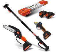 Altuna Kit de Poda a Batería de Titanio - Motosierra a Batería + Tijeras de Podar Eléctricas + Pértiga Telescópica para Poda en Altura hasta 3,7 Metros - Incluye 2 Baterías - con Cargador y Gafas