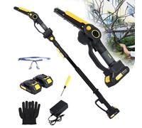Kit de podadora eléctrica, sierra de poste inalámbrica 2 en 1 y mini motosierra, motosierra eléctrica sin escobillas con 2 baterías de 2.0 Ah, sierra de poste ajustable de 5 a 7.5 pies para podar
