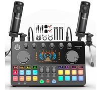 Kit de podcast para 2 personas, mezclador de audio con 2 micrófonos de condensador para grabación de podcast, transmisión
