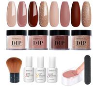 Kit de polvo de 10 piezas de 10 piezas/establecidas, 4 colores en polvo de inmersión con activador base/cubierta superior, kits de uñas para regalos de bricolaje, marrón.