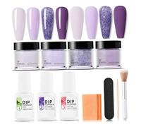 Kit de polvo para inmersión de uñas, 4 colores, seguro para la piel, incluye base activadora/cepillo de capa superior, barra amortiguadora, morado, azul, de larga duración para principiantes, salón