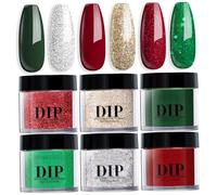Kit de polvo para inmersión de uñas, 6 colores, estilo navideño, secado rápido, polvo de inmersión de larga duración, fácil aplicación para salón para principiantes DIY