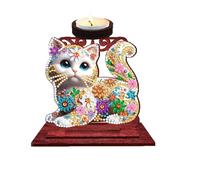 Kit de portavelas de pintura artística, decoración de mesa de gato retro brillante - Portavelas de arte con gemas - para armario de TV, estantería, dormitorio, sala de estar, principiantes y adultos