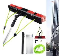 Kit de poste de limpieza de ventanas de alimentación de agua, extensible de 12 m con cabezal de cepillo de 50 cm para paneles solares y invernaderos, manguera profesional
