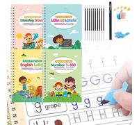 Kit de Práctica de Escritura con Ranuras Mágicas Trace Trek con Bolígrafos, 4 Libretas Reutilizables con Ranuras para Niños de 3 a 5 Años, Libros de Trazado con Indentación para Pequeños Pensadores