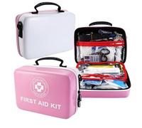 Kit de primeros auxilios grande, kit de emergencia de 410 piezas de doble color con carcasa dura, kit de supervivencia profesional para el hogar, automóvil, viajes, senderismo y al aire libre (rosa