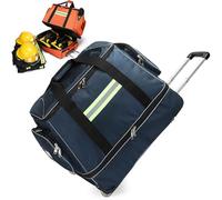 Kit de primeros auxilios médicos de emergencia, bolsa rodante con ruedas, barra telescópica, correa de hombro y diseño organizativo para profesionales médicos y de salud en el hogar, azul marino, L