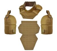 Kit de Protección 3 en 1 para Cuello, Hombros e Ingle, con Almohadillas y Protector Táctico para Hombros, Compatible con Diversos Chalecos.(Brown)