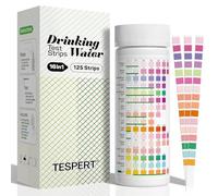 Kit de prueba de agua para agua potable - 125 tiras 16 en 1 pozos y kit de prueba de agua potable TESPERT tiras de prueba de agua con dureza, pH, mercurio, plomo, hierro, cobre, cloro, ácido cianúrico