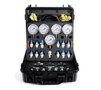 Kit de prueba de presión hidráulica, 600 bar/8700 psi/60 mpa, 5 calibres, 13 acoplamientos de prueba, 14 conectores en T, 5 mangueras de prueba, kit de manómetro hidráulico, funda de transporte