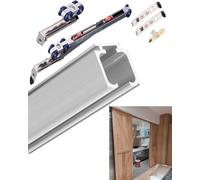 Kit de puerta corredera de bolsillo de cierre suave de 8 pies, sistema de riel de techo para paneles plegables y plegables, rieles plateados y perchas