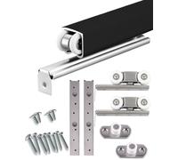 Kit de puerta corredera de un solo bolsillo resistente con riel de 60 pulgadas, 66 pulgadas u 80 pulgadas. Este juego de rieles negros para puerta de granero es ideal para armarios y colgadores de