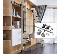 Kit de puerta corrediza de granero de 3,3 pies a 20 pies, con ruedas enrollables para el piso (sin escalera), escalera rodante retráctil, biblioteca de hardware, riel/riel móvil de tubo redondo, negro