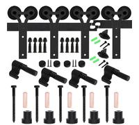 Kit de puerta corrediza, Kit de herrajes for puertas corredizas granero, resistentes, suaves y silenciosas, fáciles instalar, se adaptan a dobles, con colgadores estilo Y, color negro(14FT-426CM)