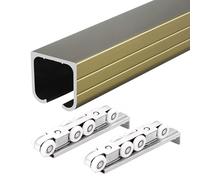 Kit de puerta corrediza resistente, riel de aluminio para puerta de bolsillo y rodillo, longitudes ajustables de 30 a 2 pies, para uso en interiores y exteriores, funcionamiento suave, fácil