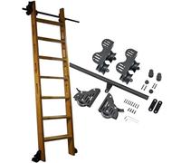 Kit de Puerta corrediza retráctil para Granero, herrajes de Escalera rodante de Acero al Carbono con Ruedas de Freno (sin escaleras), riel móvil Resistente para estanterías(200cm Kit de Pista)