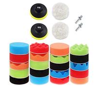 Kit de Pulido para Coche 80 mm, 26 Piezas Esponjas de Pulir con Adaptador de Taladro M10 y Almohadilla de Lana, Ideal para Abrillantar, Encerar y Quitar Arañazos en Carrocería y Faros