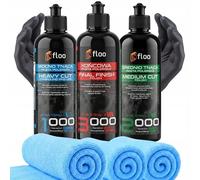 Kit de Pulimento para Coche 3x300ml, Heavy Cut 1000, Medium Cut 2000, Final Finish 3000 con 3 Paños de Microfibra y Guantes