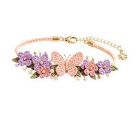 Kit de pulseras de ganchillo hechas a mano con tejido floral de bosque | Gancho de hilo de algodón, cadena de cuentas decorativas para principiantes (Papillon)