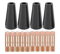 Kit de puntas de boquilla sin gas para soldadura MIG, accesorios de antorcha 14AK 15AK MB14 MB15, puntas de contacto de 0,8 mm y 0,9 mm, latón de cobre resistente al calor, 4 boquillas y 10 puntas