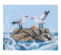 Kit de punto de cruz contado RTO "Gaviotas en la roca", 12,5 x 11 cm