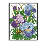 Kit de punto de cruz de flores de iris para principiantes, juego completo de bordado con tela de algodón ecológico, agujas e hilo, 42 x 52 cm, proyecto de costura a mano para decoración de pared del