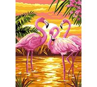 Kit de punto de cruz estampado, flamencos OWN4B junto al lago al atardecer, patrón impreso de 11 quilates, 14.2 x 18.1 pulgadas, kit de bordado (flamenco)
