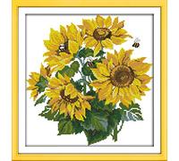 Kit de punto de cruz estampado, OWN4B girasoles estampado 11CT 16x16.5 pulgadas Kit de bordado DIY (girasol)