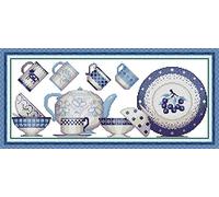 Kit de punto de cruz estampado, OWN4B Porcelain 5 patrón impreso 11CT 24.4 x 10.6 pulgadas, kit de bordado DIY (porcelana)