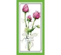 Kit de punto de cruz estampado, OWN4B rosas patrón impreso 11CT 7.9 x 15.4 pulgadas DIY Kit de bordado (Rose)