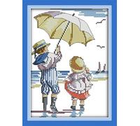 Kit de punto de cruz estampado, OWN4B The Wind Rises patrón impreso 11CT 9.4 x 13.8 pulgadas Kit de bordado de bricolaje (mar)