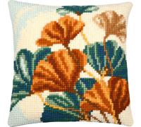 Kit de punto de cruz estampado Vervaco cojín "Hojas de Ginko", 40x40cm