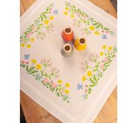 Kit de punto de cruz estampado Vervaco para mantel "Flores de campo", 80 x 80 cm