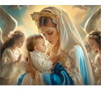 Kit De Punto De Cruz ,Kit De Bordado 11Ct Punto De Cruz Para Adultos, Cuadro De Bordado Diy Preimpreso Punto De Cruz Principiante Decoración Del Hogar El Santo Niño Y La Virgen María 11Ct50X70Cm